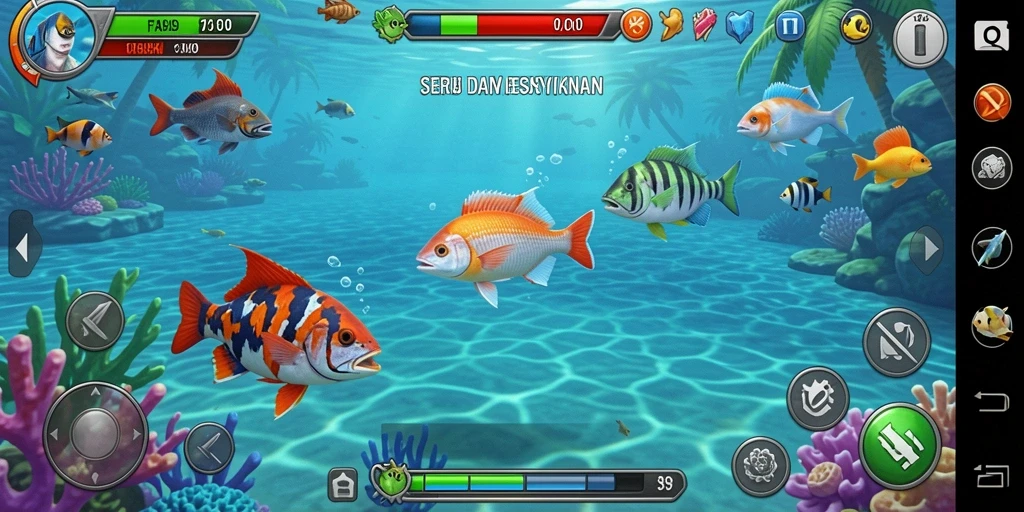 Tampilan seru gameplay FA99 saat menembak ikan dengan berbagai senjata.