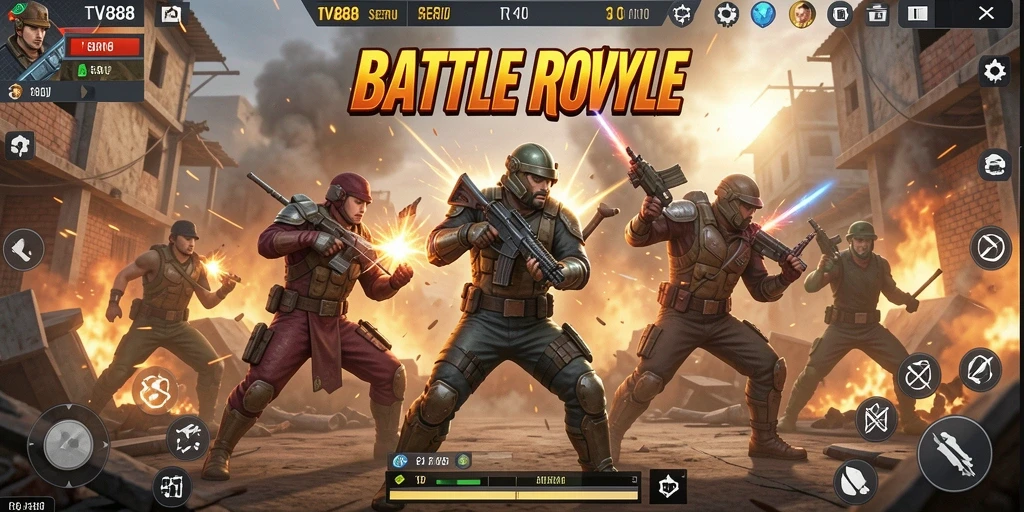 Tampilan aksi gameplay seru dalam TV888 di medan pertempuran.